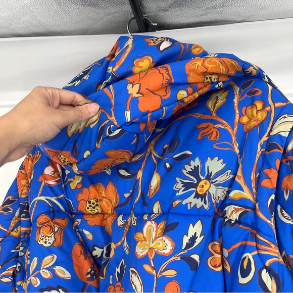 RHODE Blue Orange Floral Wrap Hooded Winter Designer Boho Puffer Coat Small NWOT - Picture 8 of 8